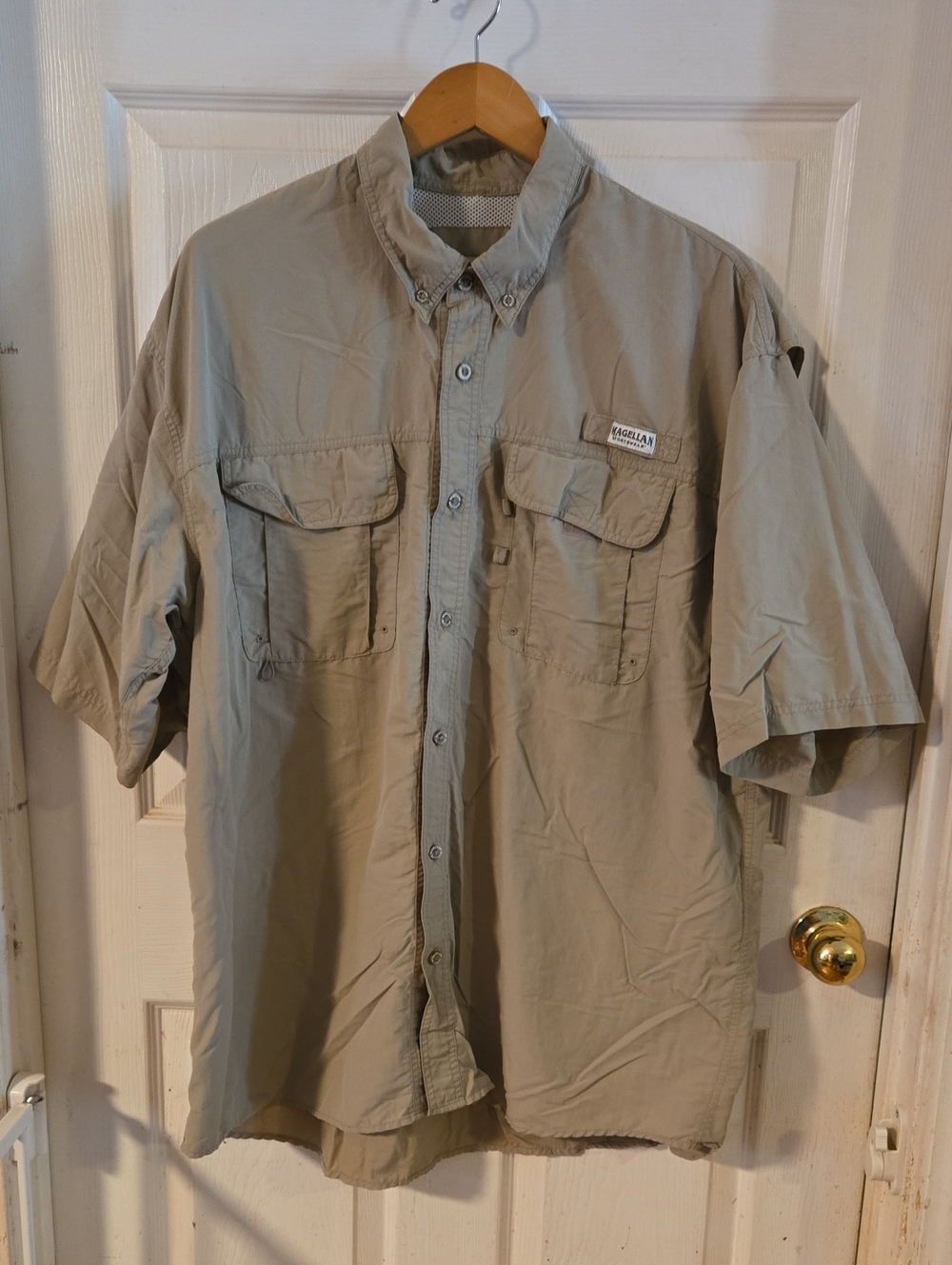 Magellan Outdoors Men's Short-Sleeve Button-Down Shirt in Khaki